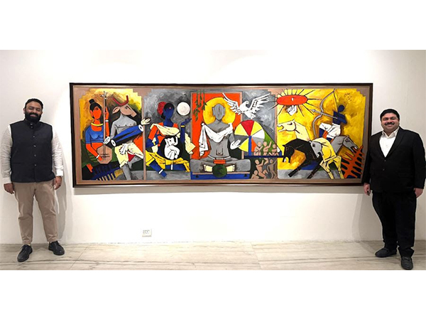 L to R Bharadwaj Mathukumilli and Hormazd Firdosh Sholapurwala Bharat Series a remarkable 12-foot-long single canvas work by M.F Husain