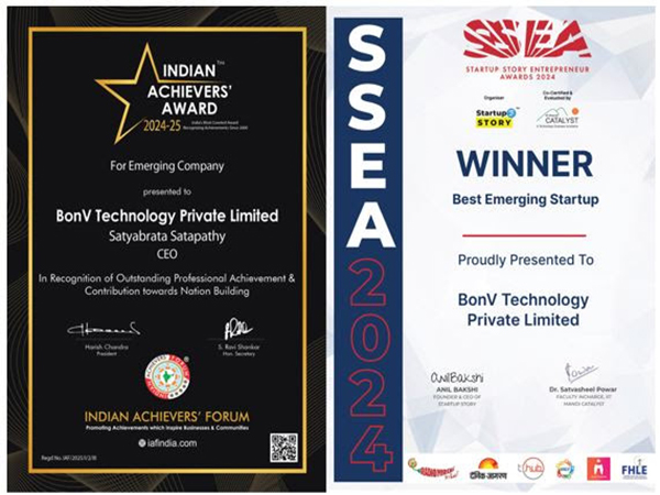 BonV Wins Indian Achievers' Award & Startup Story Entrepreneur Award