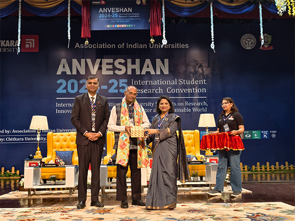 Dr. Vinay Kumar Pathak, President AIU, Dr. Madhu Chitkara, Pro Chancellor Chitkara University and Dr. Sandhir Sharma, VC at the inaugural session of ANVESHAN 2024-25 at Chitkara University