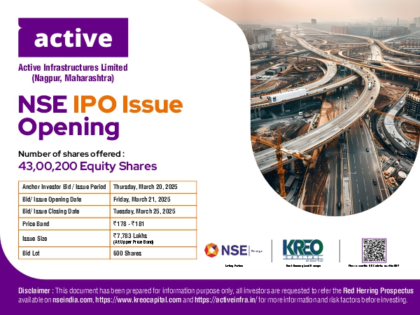 Active Infrastructures Limited Announces IPO on NSE EMERGE.