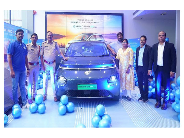 PPS Motors launched MG Windsor PRO by Krishnaih, ACP - LB Nagar, Neeraj G, CEO PPS MG, Abhinay Akula, ASM - MG India, for Telangana at its LB Nagar, Hyderabad showroom