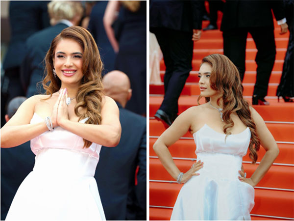 Neha Malik dazzles in a white gown at her second appearance on the red carpet at Cannes 78.