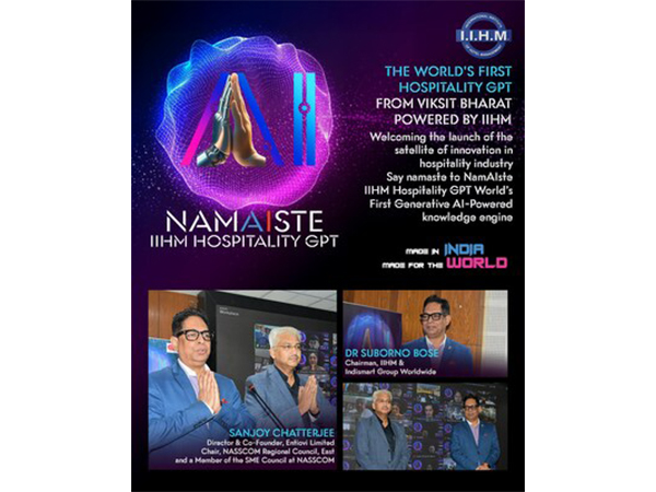 DR SUBORNO BOSE CHAIRMAN & CHIEF MENTOR IIHM & SANJOY CHATTERJEE FOUNDER & DIRECTOR ENTIOVI TECHNOLOGIES, at the launch of the world's first hospitality GPT, NamAIste- IIHM Hospitality GPT
