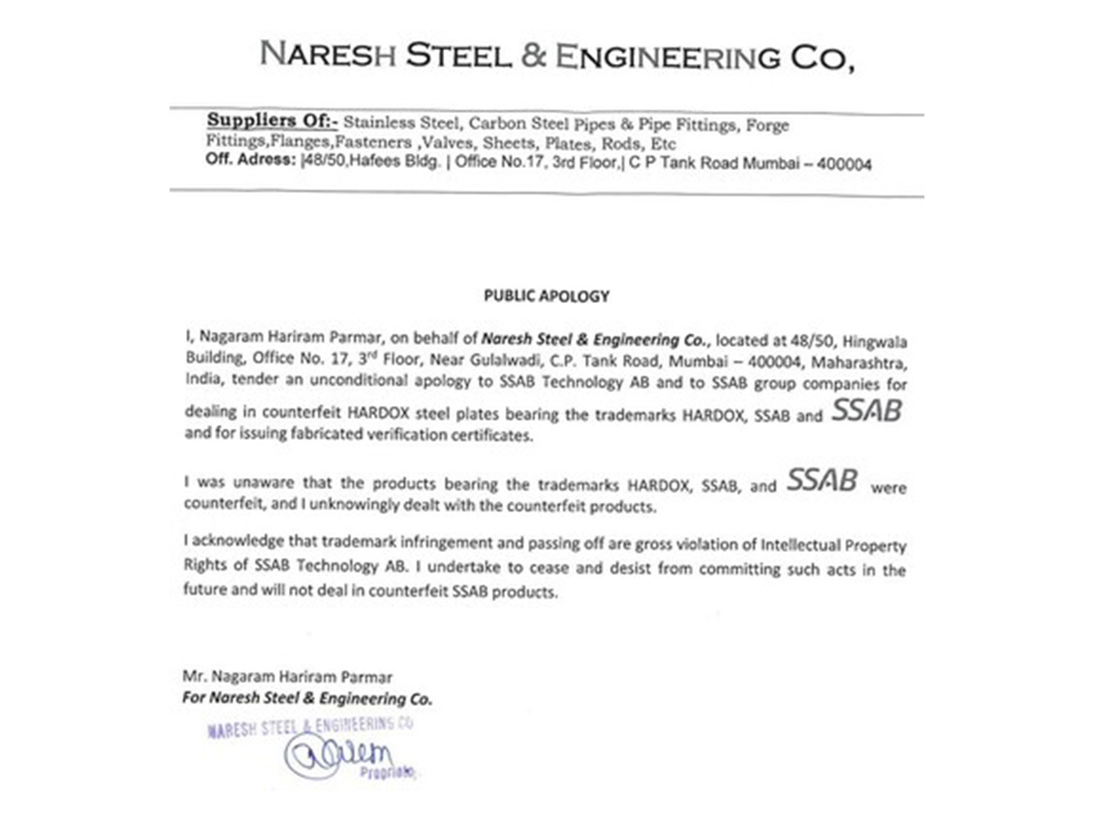 Naresh Steel Apology
