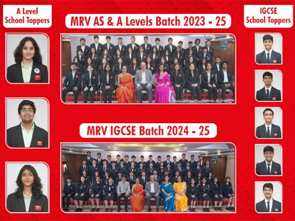 Pankaj Bhujbal, Hon. Trustee, MET with IGCSE 2024-25 batch & A Level 2023-25 batch students celebrating achievements of school and subject toppers