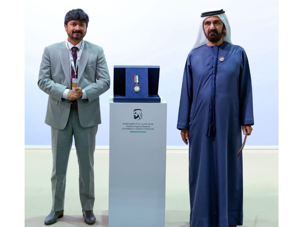 UAE-based Indian entrepreneur Siddharth Balachandran receives the prestigious Mohammed bin Rashid Al Maktoum Medal for his outstanding philanthropic contributions.