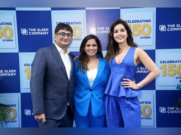 The Sleep Company's 150th store opens in Mumbai -- Raashii Khanna joins Co-Founders Priyanka Salot & Harshil Salot in celebrating the growing comfort-tech revolution!