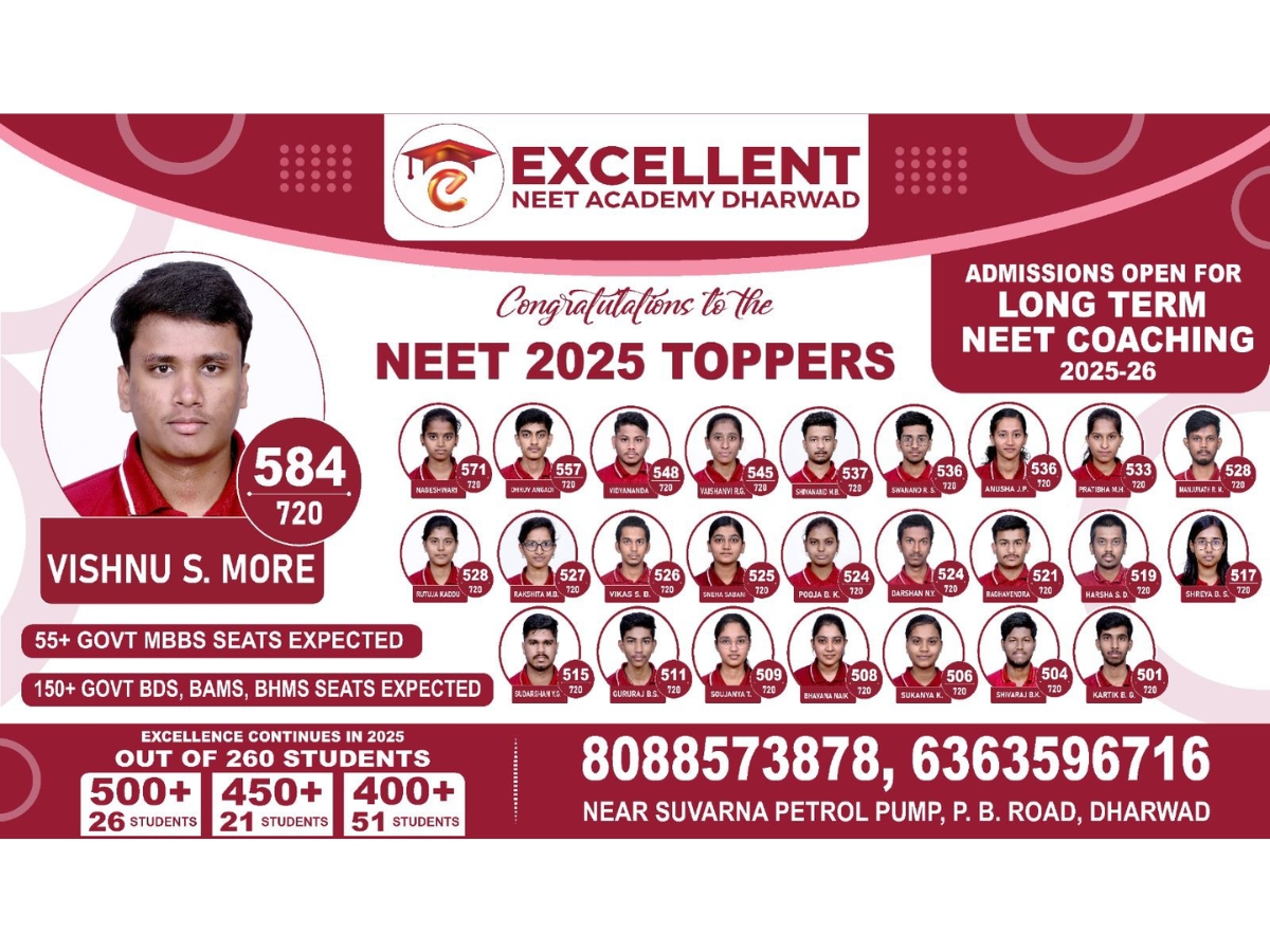 Excellent NEET Academy Dharwad excels in 2025 results