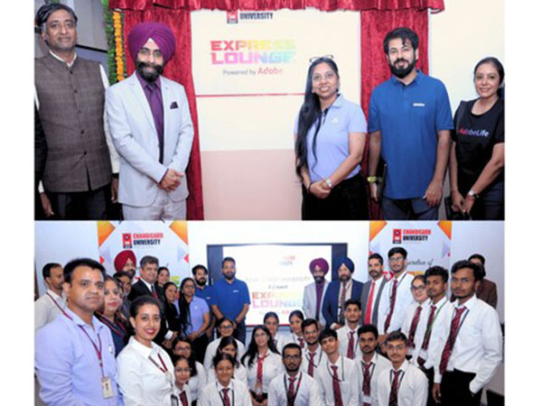 Chandigarh University Officials, Students along with Adobe India Officials Inaugurating the Adobe Express Lounge at CU Gharuan campus