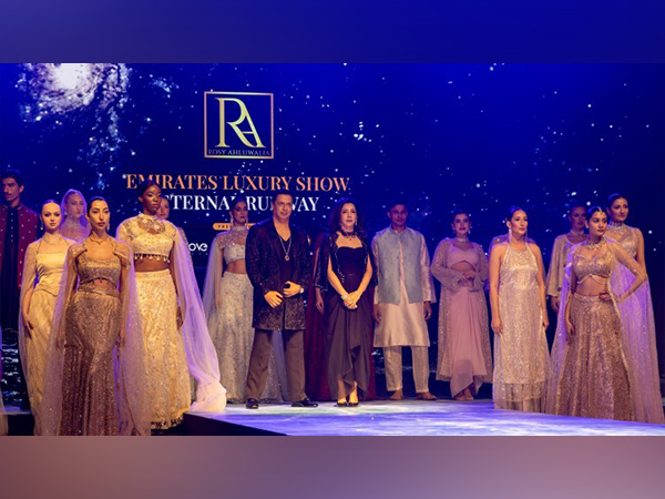 Madhur Bhandarkar walks as the showstopper for designer Rosy Ahluwalia at the Emirates Luxury Show in Dubai -- a stunning moment of style and star power.