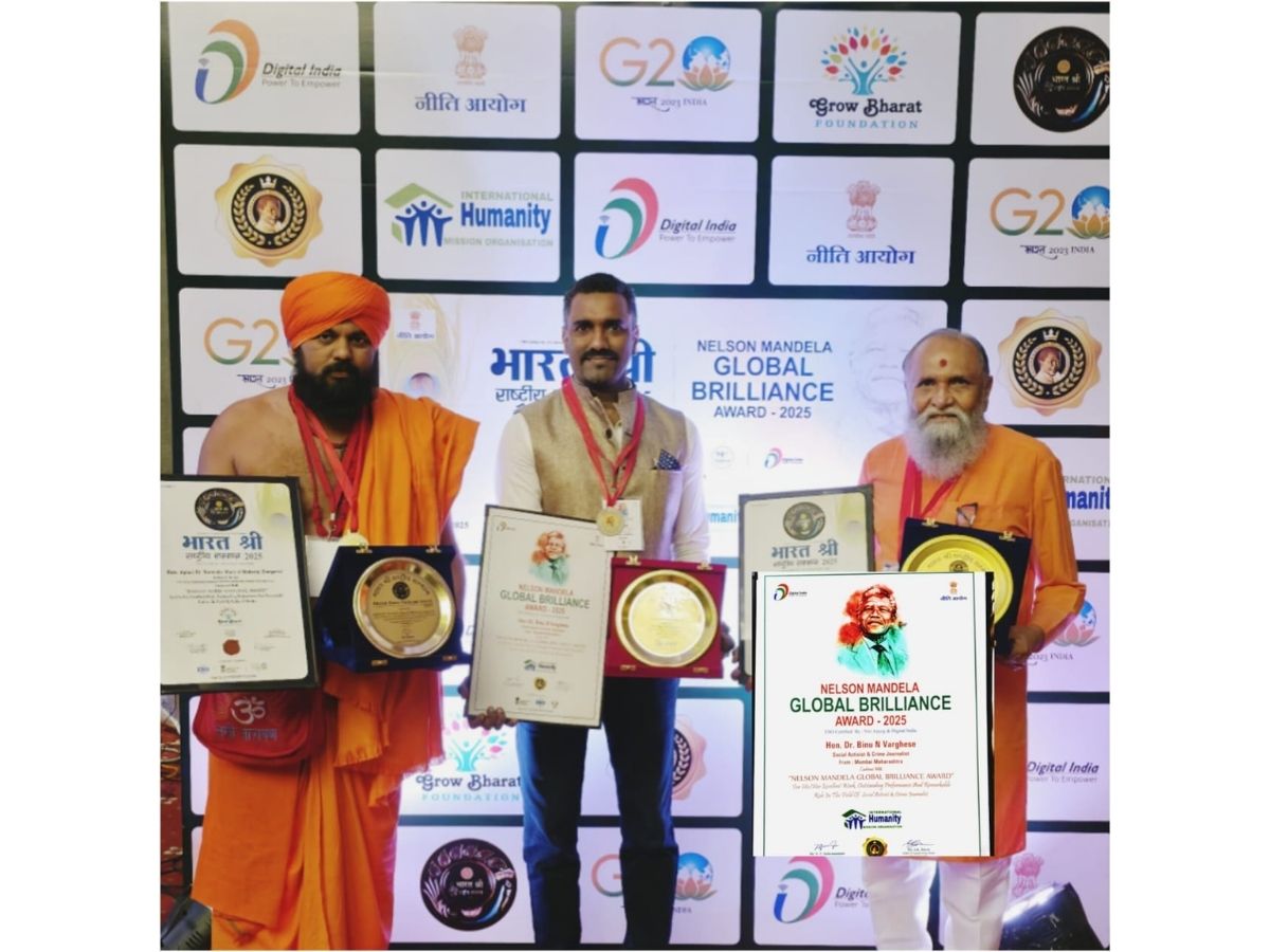 Dr. Binu Varghese renowned Social activist has been honoured with the 'Nelson Mandela Global Brilliance Award, 2025