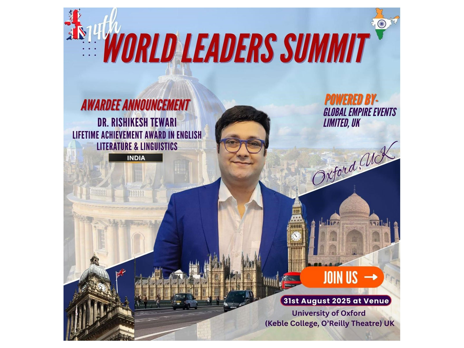 Dr. Rishikesh Tewari Received Global Lifetime Achievement Honour at Oxford's World Leaders Summit 2025