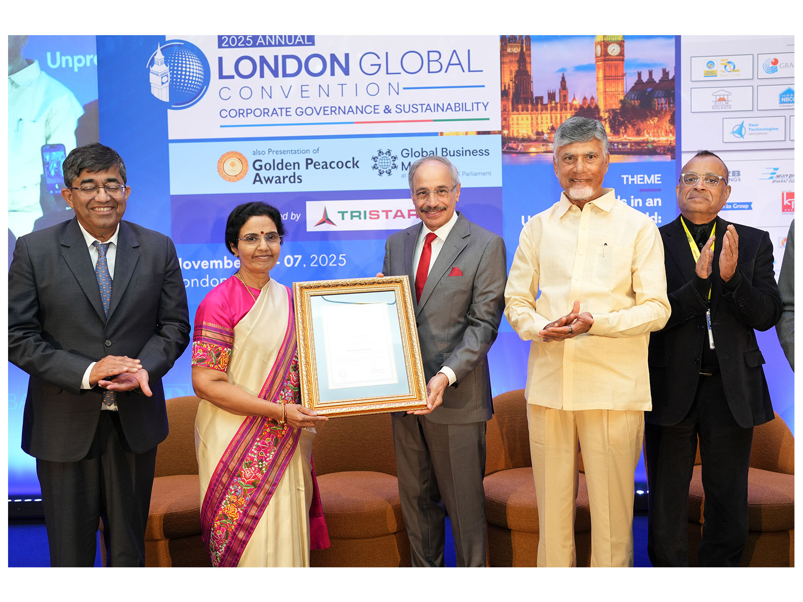 Mrs Nara Bhuvaneswari was felicitated with the IOD excellence award and Heritage Foods received the golden Peacock award at a Prestigious Award ceremony at London