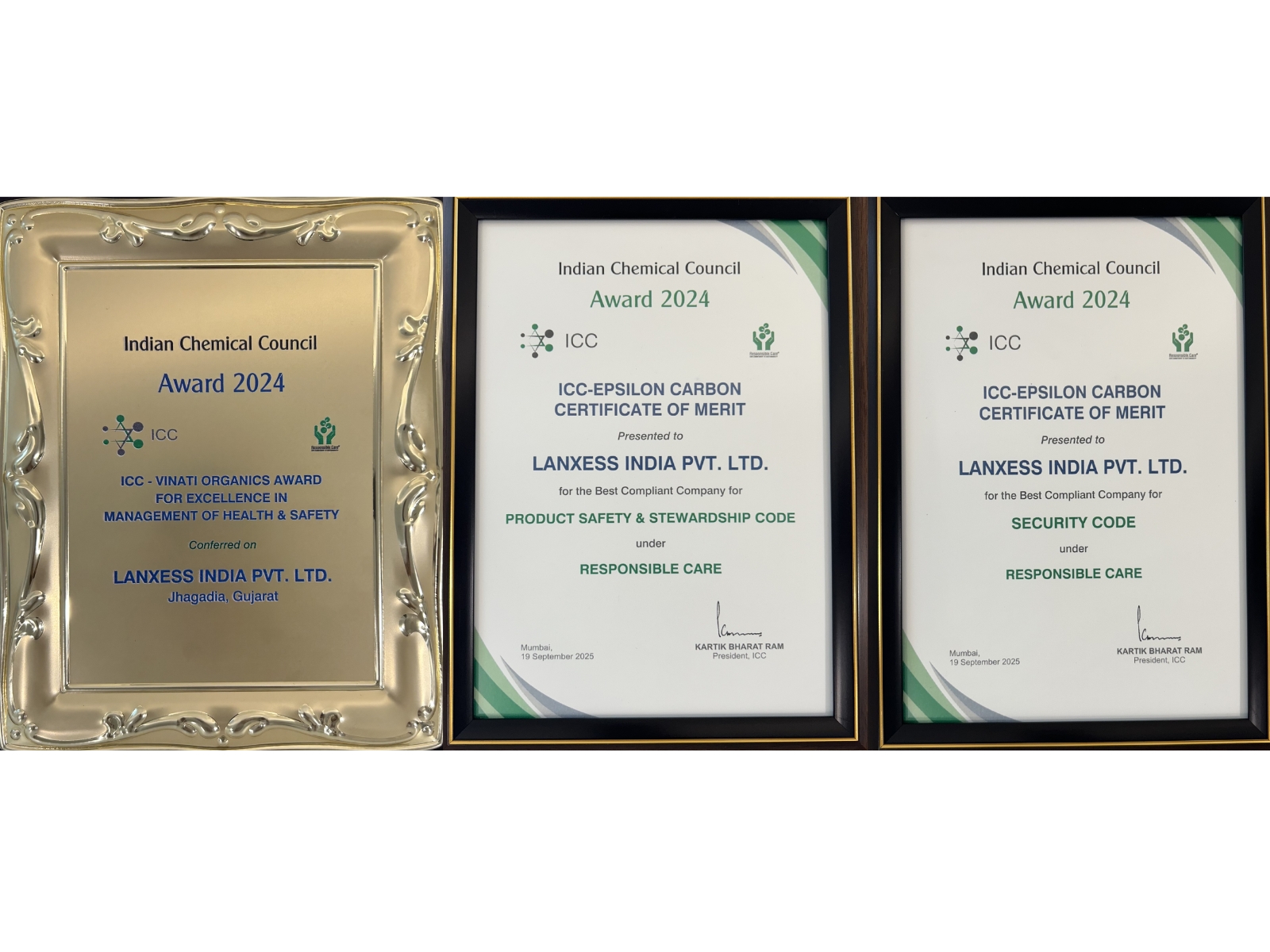 LANXESS India recognized with three prestigious honors by the Indian Chemical Council