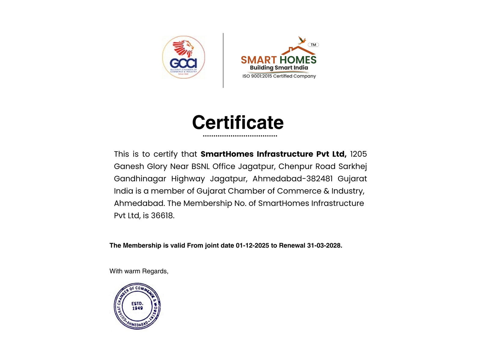 SmartHomes Infrastructure Joins GCCI, Boosting Its Leadership in Dholera Smart City Development