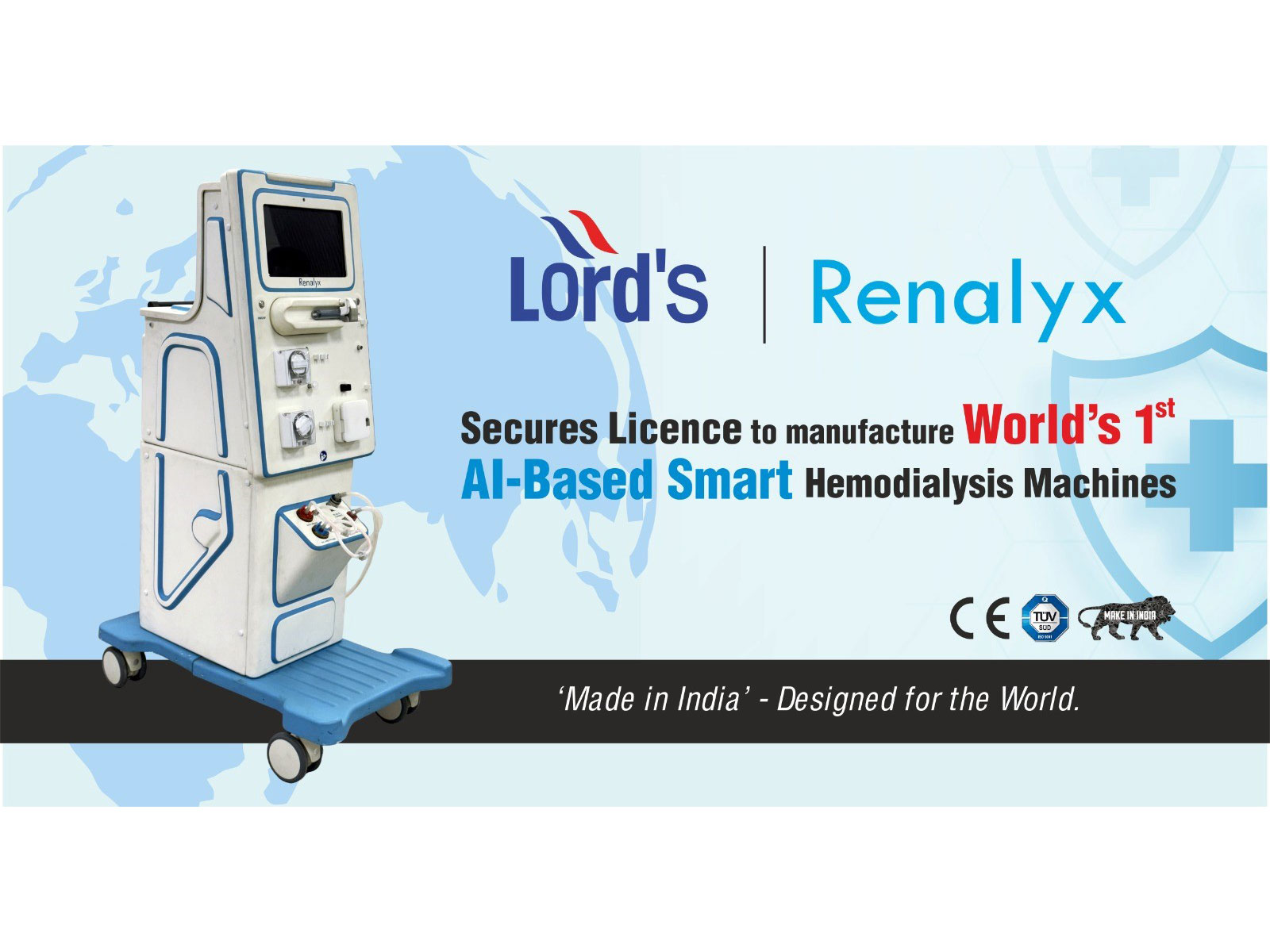 Lords Mark Renalyx Wins Licence to Make Class C World's First AI-Based Smart HemoDialysis Machines, Becomes World's 6th CE-Certified Brand