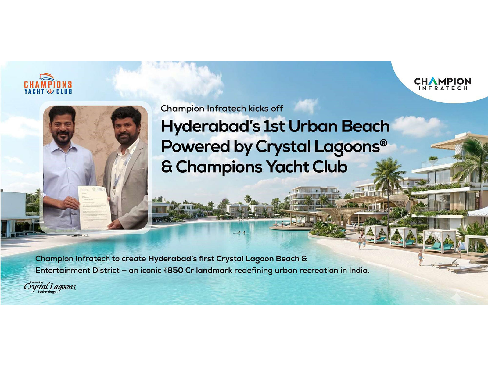 Champion Infratech to Build Hyderabad's First Urban Crystal Lagoon Beach & Premier Entertainment Hub