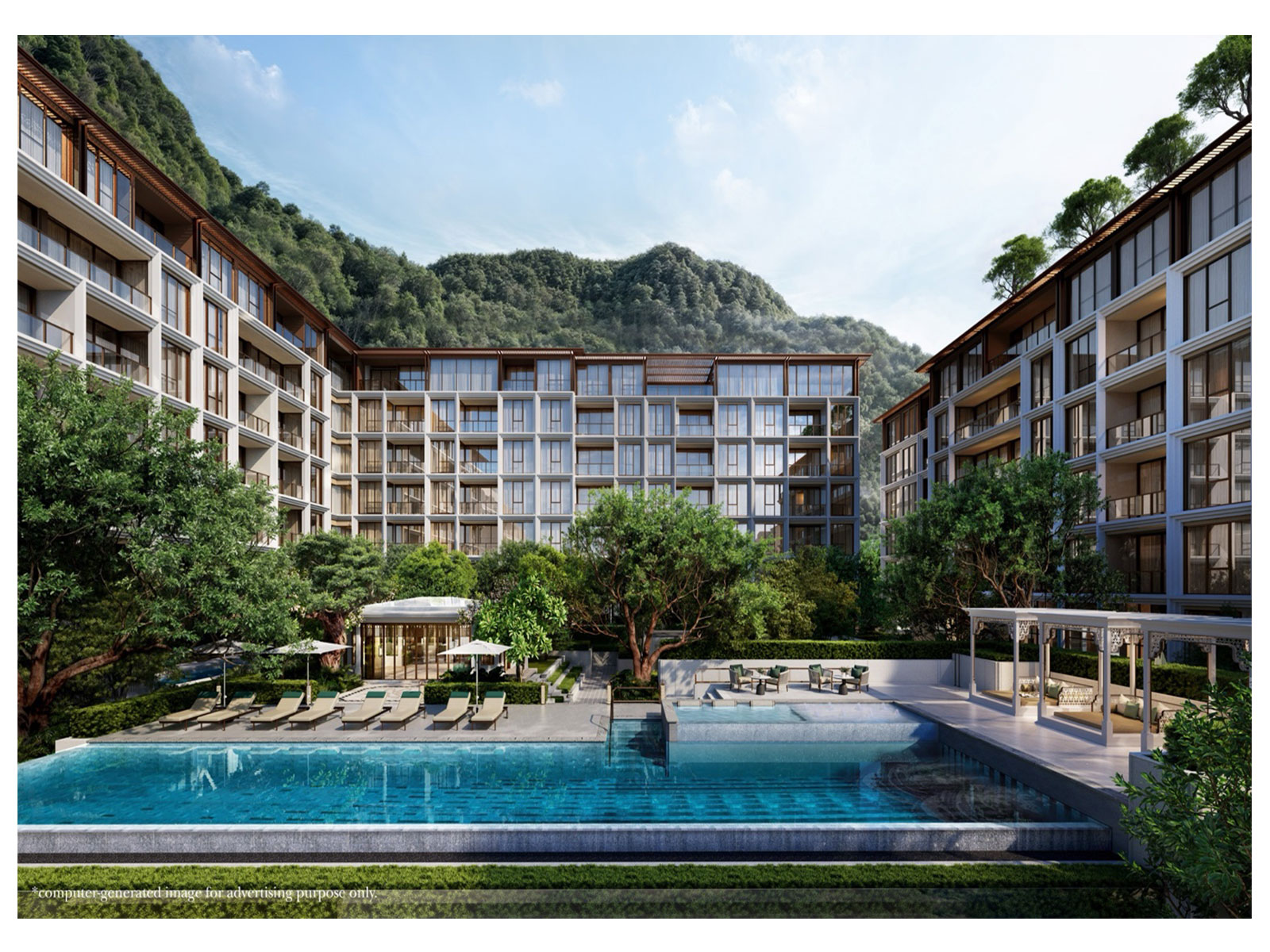 Exterior of The Residences at InterContinental Phuket Resort, nestled between Kamala Beach and Phuket's forested hillsides