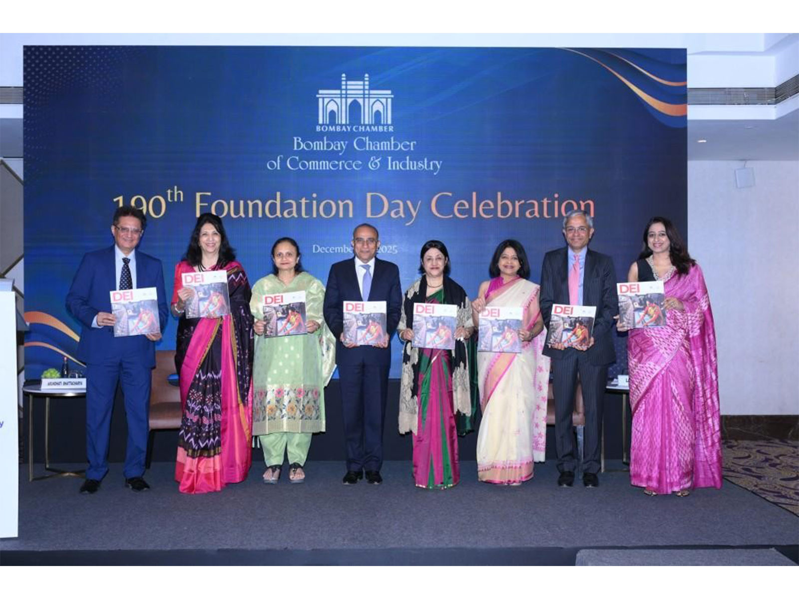 Unveiling of DEI Book - L to R - Sandeep Khosla, Dr Indu Shahani, Pinky Mehta, Sudhanshu Vats, Arundhati Bhattacharya, Latha Venkatesh, Rajiv Anand and Meenakshi Priyam