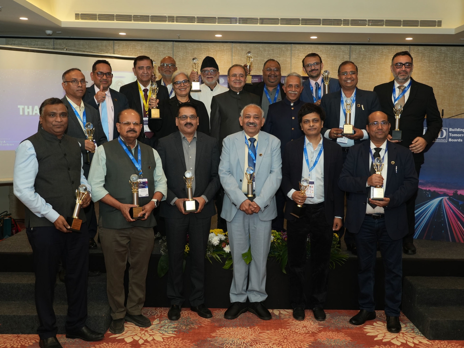 Dignitaries on stage at the Institute of Directors (IOD) India's first National Convention in Gujarat, held at GIFT City, Gandhinagar.