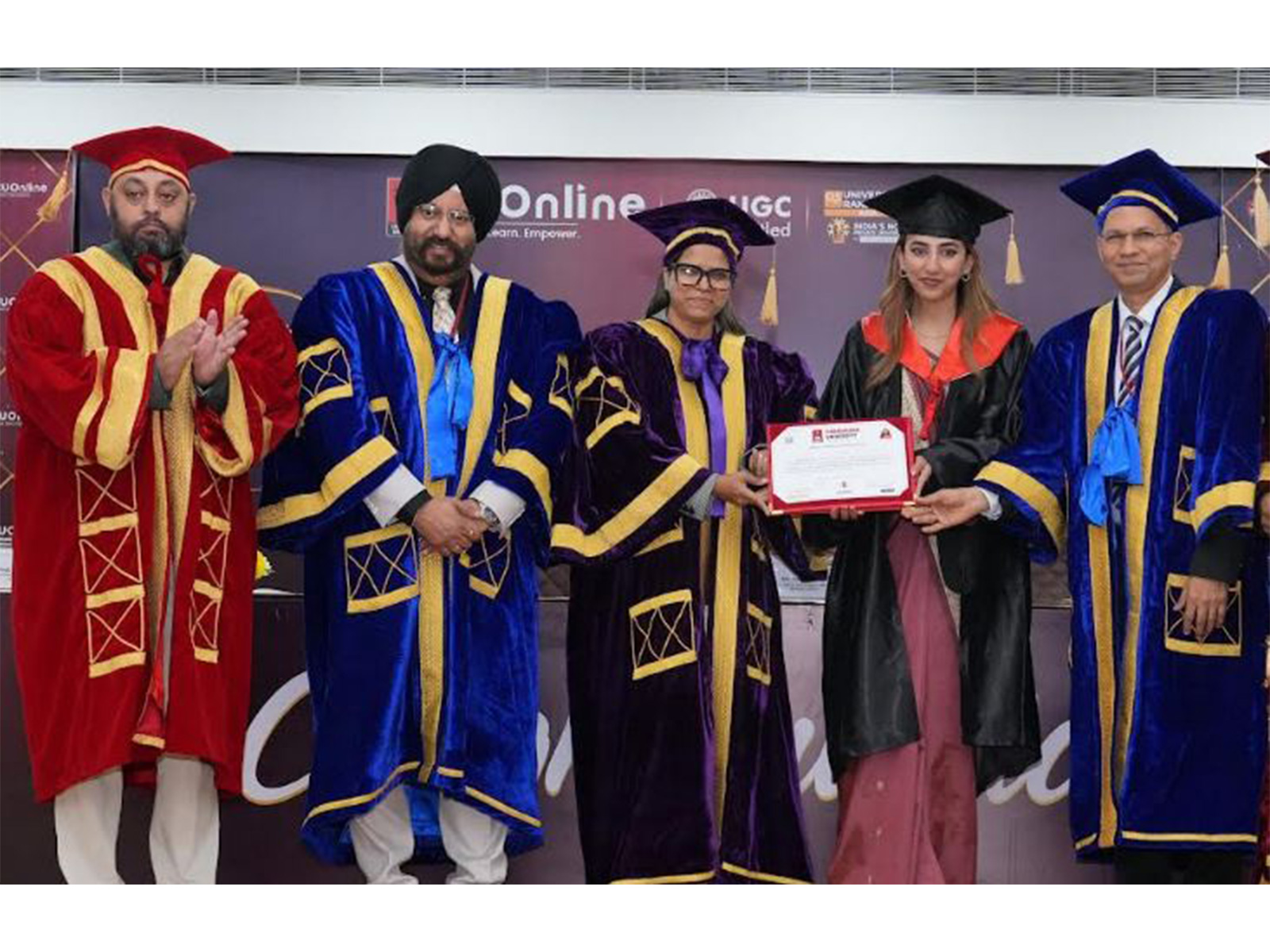 Dnyan Shah, SVP and Global Head (HR), Mphasis Limited giving degrees to the students of Online Learning of Chandigarh University during convocation ceremony