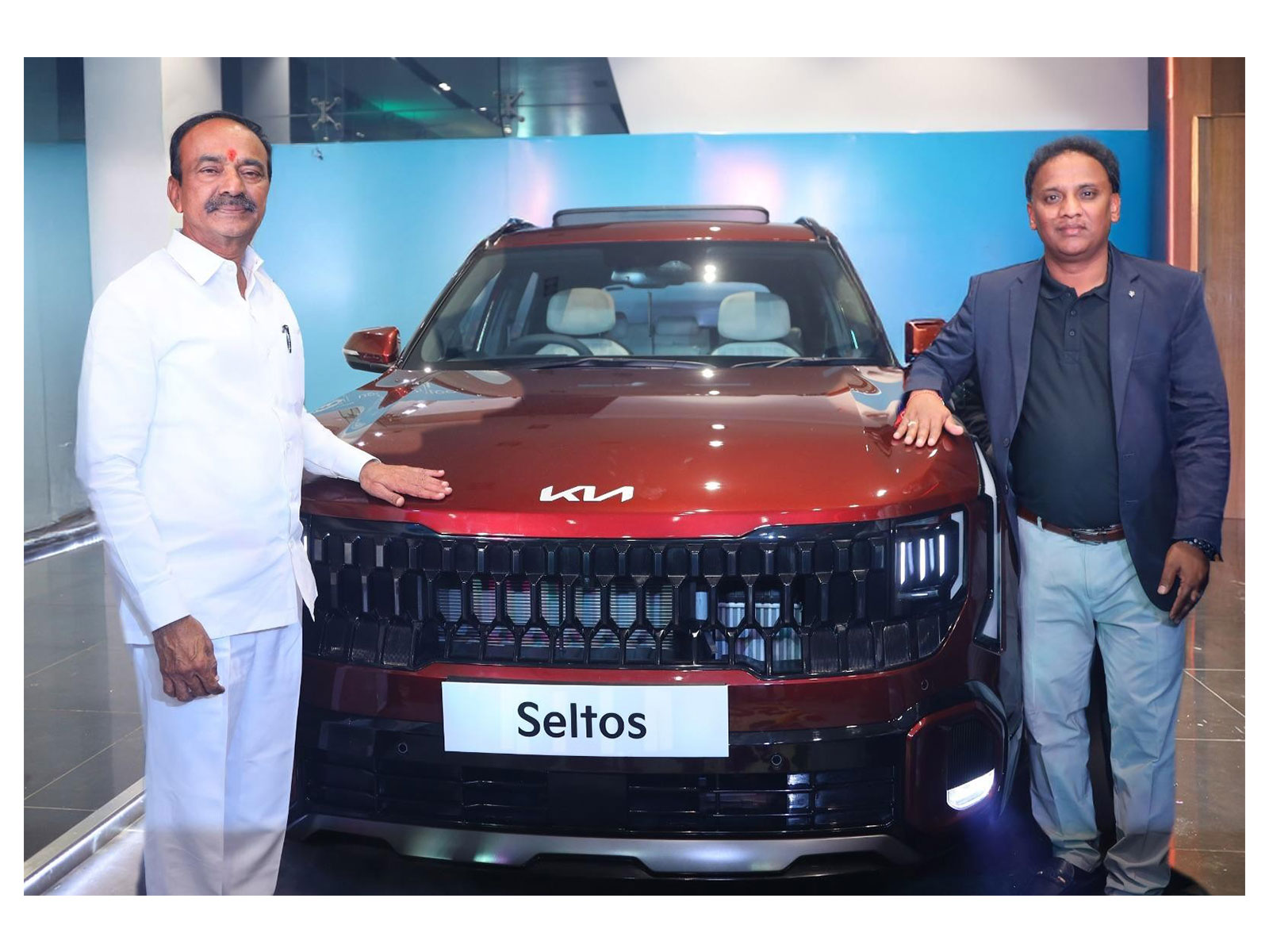 Etela Rajender, MP - Malkajgiri and Chennakesava, COO - Automotive Kia launching the all-new Kia Seltos at Automotive Kia showroom at Nagole Hyderabad