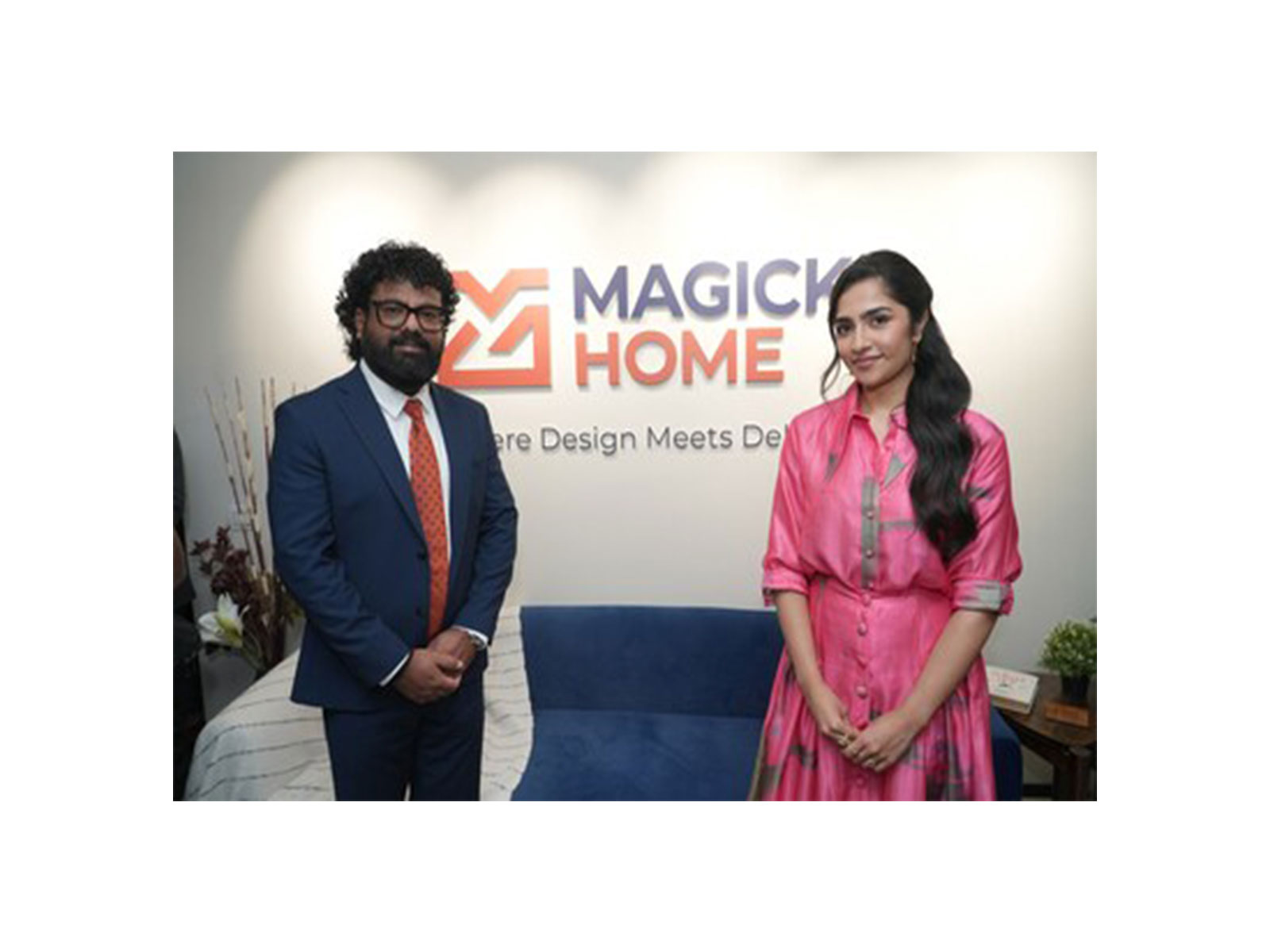 Indrakumar Pathmanathan, Chairman, MagickHome with Actress Rukmini Vasanth at the launch of MagickHome's flagship store in Bengaluru