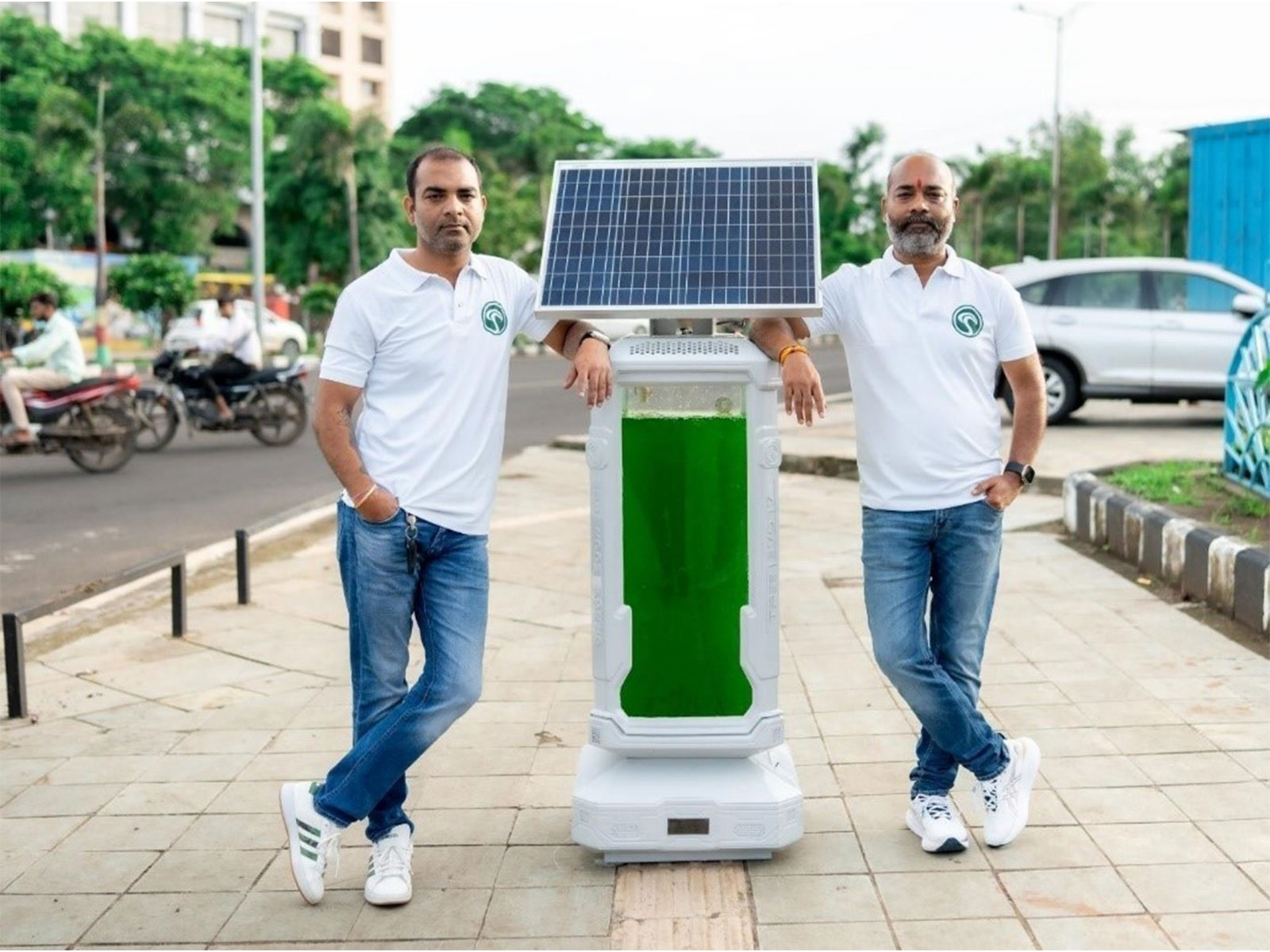 Visionary Leadership Behind AlgaeTree™ -- Director Sameer Sagar and Shakti Sagar with the Real- World Model"
