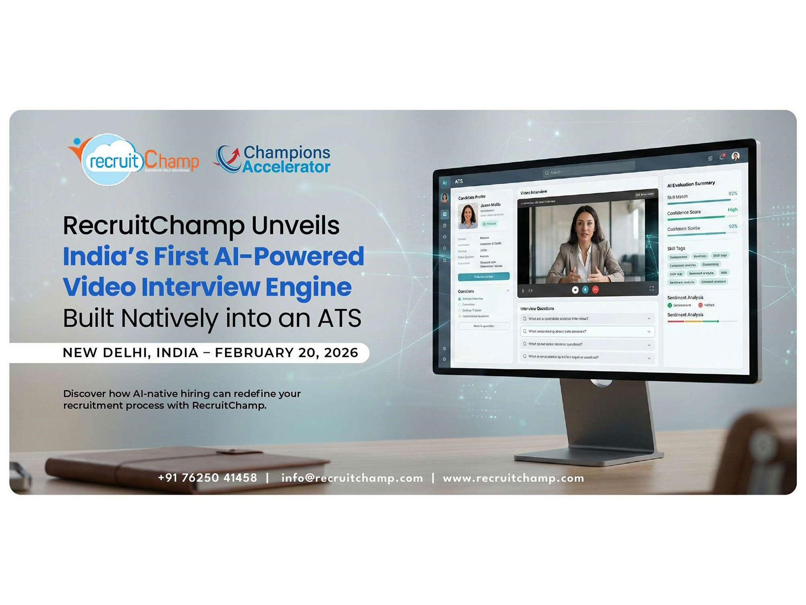 RecruitChamp unveils India's first AI-Powered Video  interview engine built natively into an ATS at AI India Summit 2026
