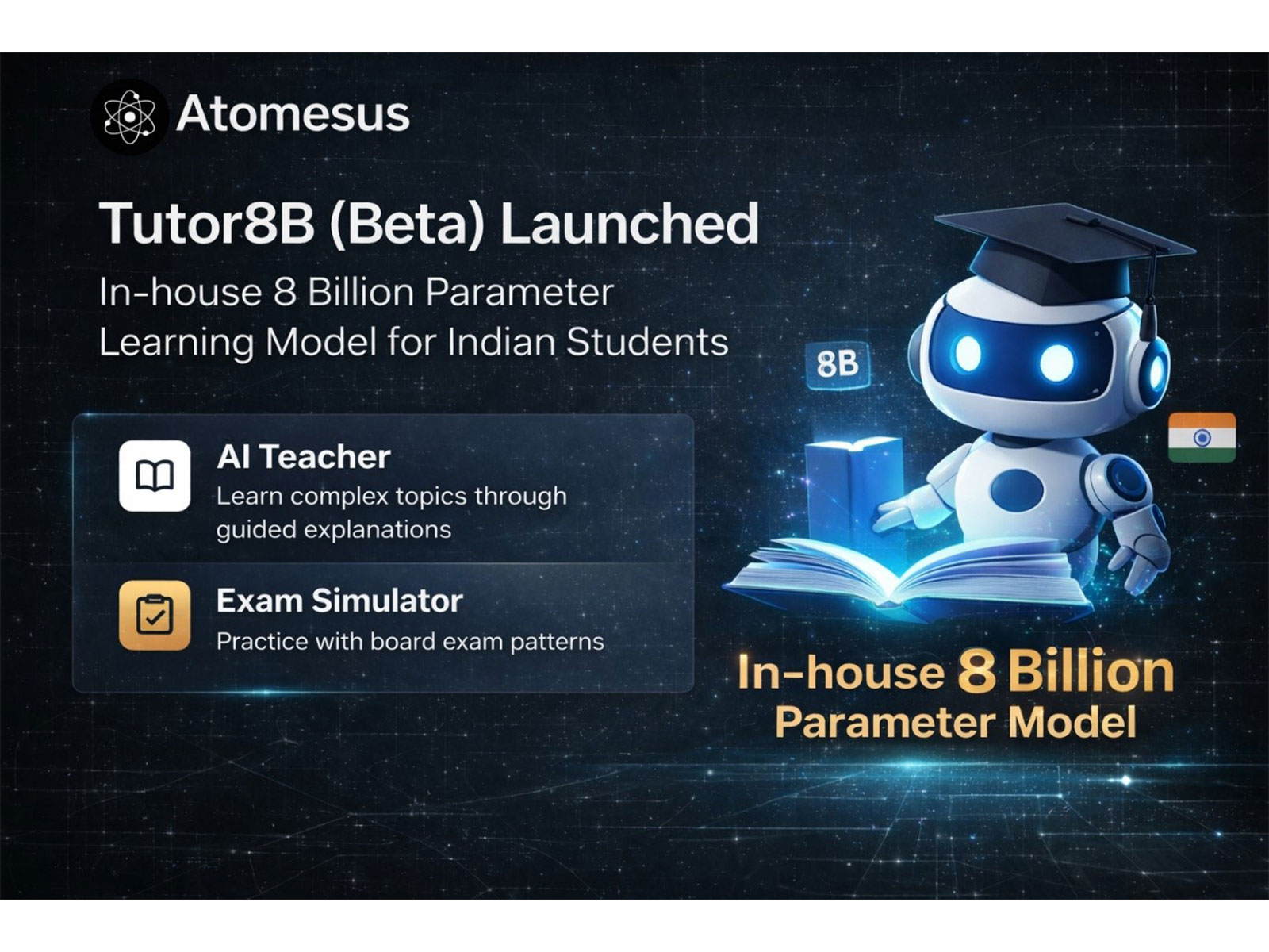 Atomesus Launches Tutor8B (Beta), Introduces In-House 8 Billion Parameter Learning Model for Indian Students