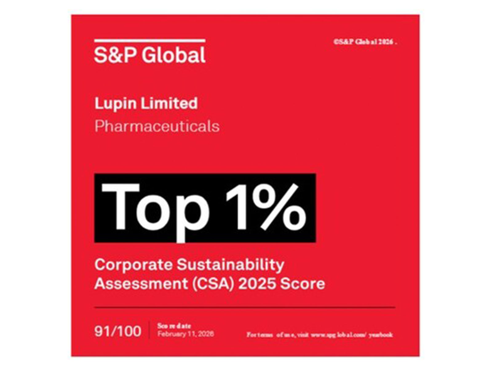Lupin Ranks No. 1 Globally in Pharma; Tops All Sectors in India in S&P ESG Assessment 2025