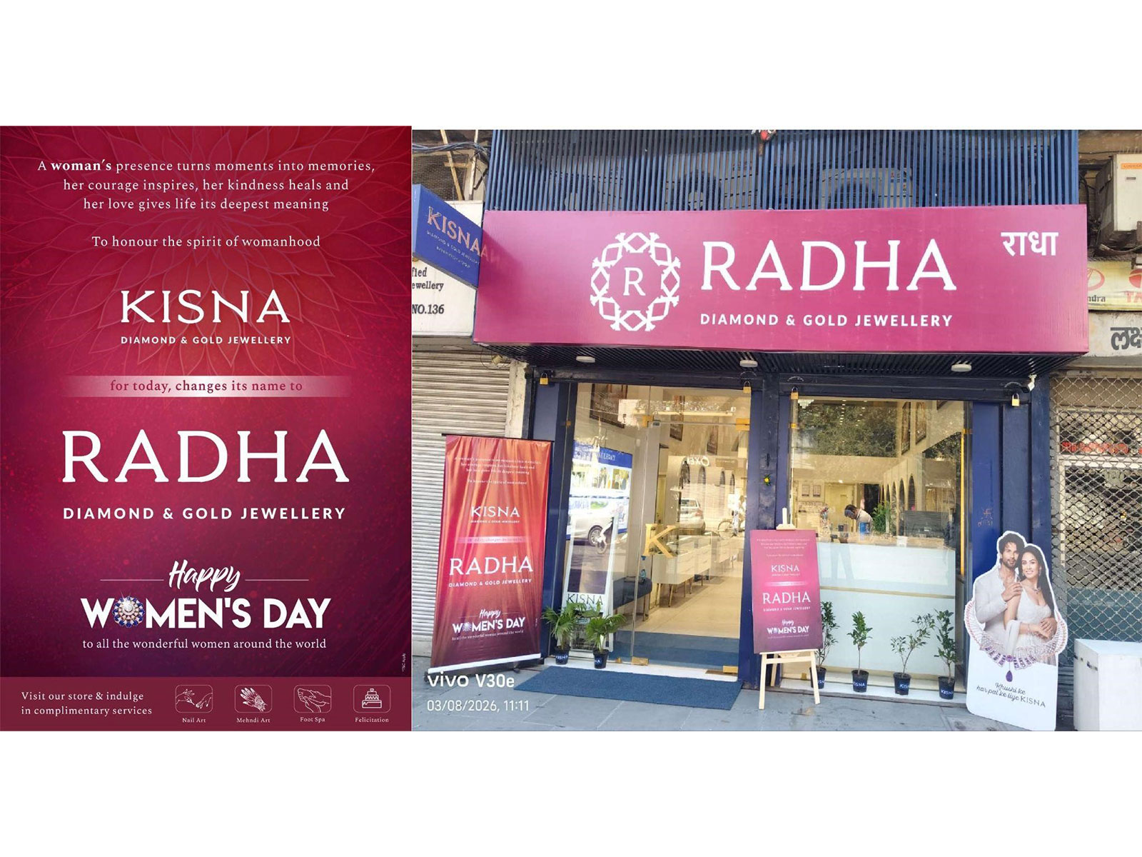 Kisna Diamond and Gold Jewellery changes its name to 'Radha Diamond and Gold Jewellery' for a day to honour womanhood on Women's Day