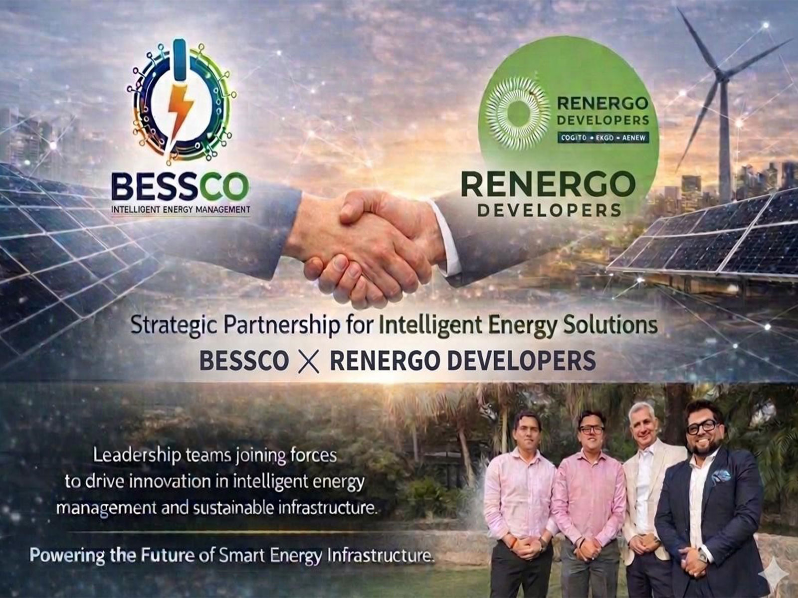 L to R: Mayank Rohilla and Nishant Goyal, Co-Founders of Renergo Developers, with Rajeev Chhikara, Founder & Chairman, Bessco Power, and Bharat Gulati, Managing Director, Bessco Power