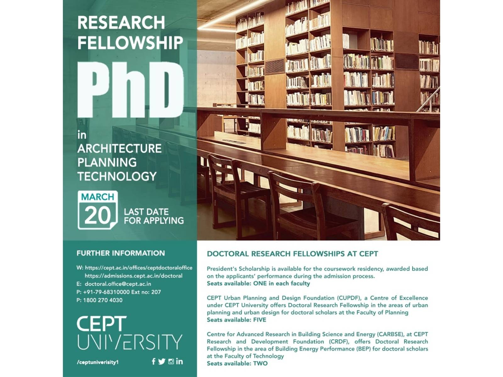 CEPT University Opens PhD Admissions; 10 Scholarships on Offer Across Faculties