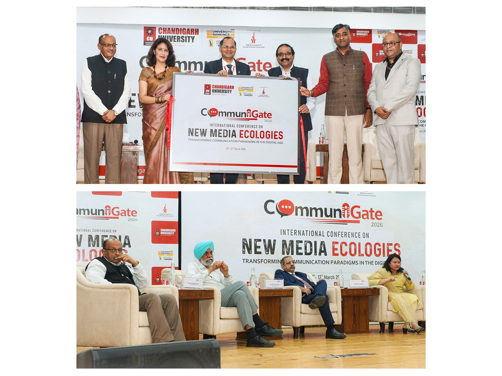 Chandigarh University Officials along with prominent media industry persons during International Conference on 'New Media Ecologies 'CommuniGate 2026'at Chandigarh University