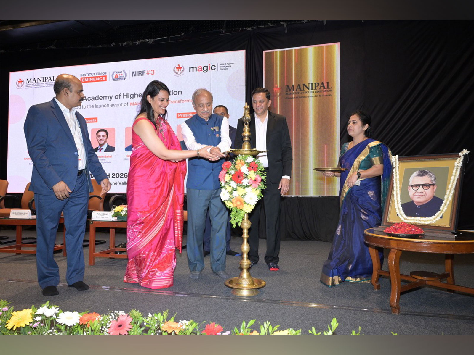 Lt. Gen. (Dr.) M. D. Venkatesh, VSM (Retd.) Vice Chancellor, MAHE, inaugurates the launch of the MAHE Agentic Intelligent Console (MAGIC) with the ceremonial lighting of the lamp at Manipal on 20 March