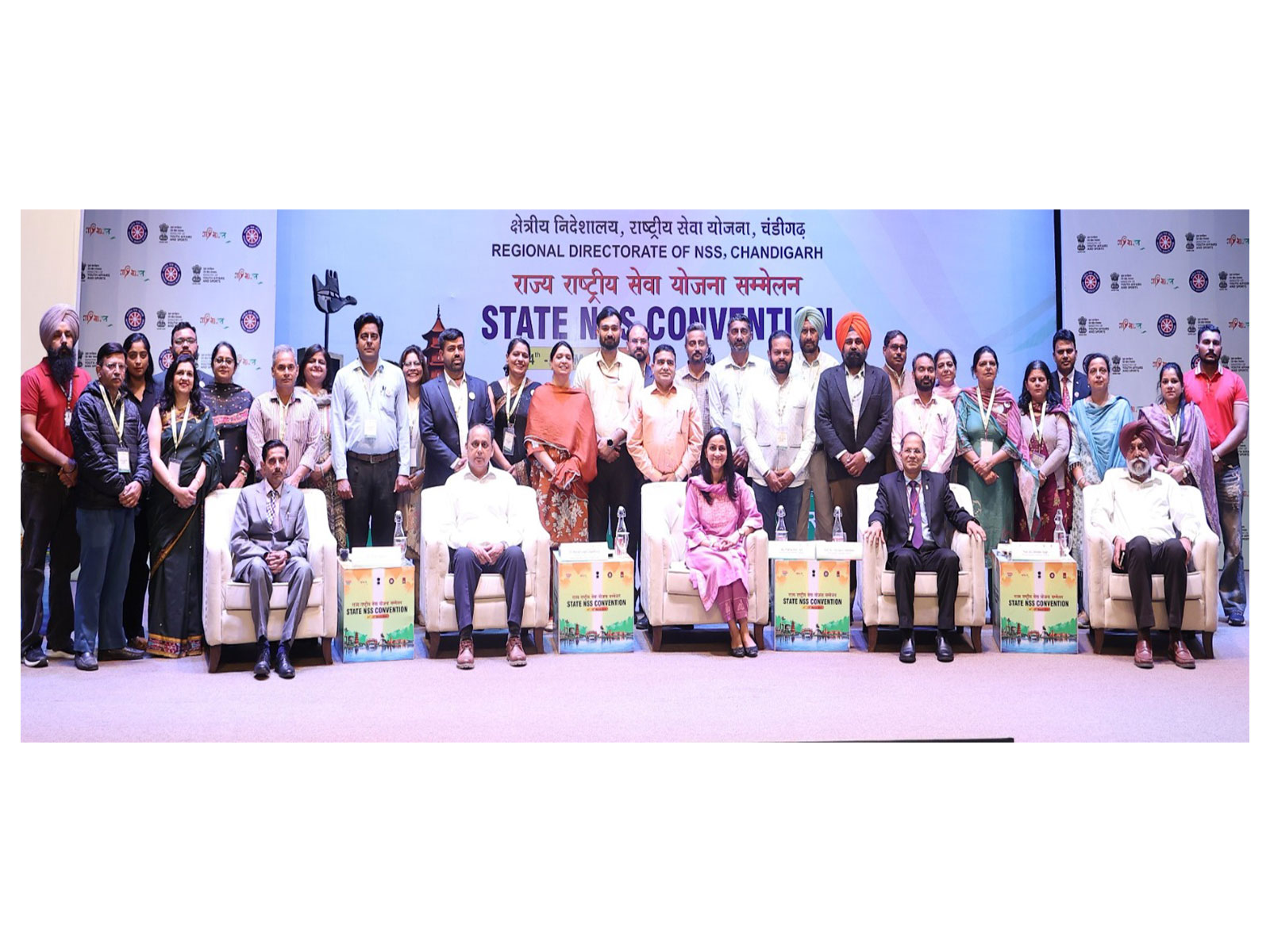 Jai Bhagwan, Reg. Director, Dr Raviraja N Seetharam, Vice Chancellor Chandigarh University along with other NSS Officials during State Level NSS Convention at Chandigarh University