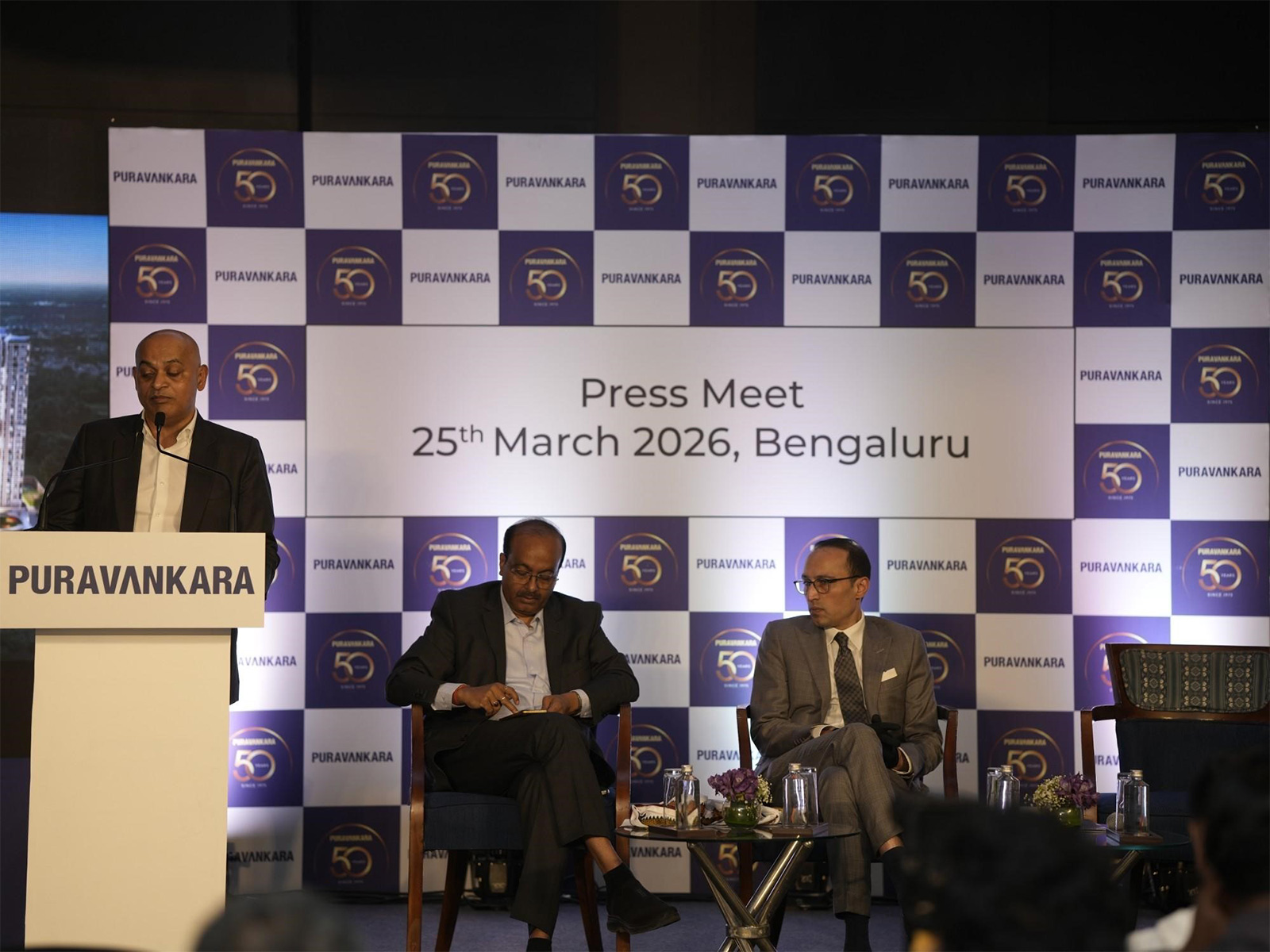 Puravankara leadership at the Press Meet in Bengaluru. L-R: Mallanna Sasalu, CEO-South; Abhinav Kanchan, President-Corporate Communications, and Ashish Puravankara, MD, Puravankara Limited