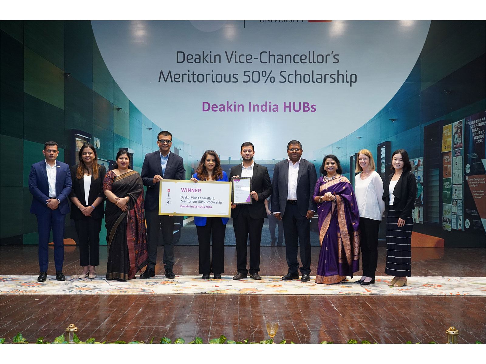 Chitkara University students Parth Bhandari and Ishan Attri celebrate their achievement of receiving Deakin University's prestigious Vice-Chancellor's Meritorious 50% Scholarship
