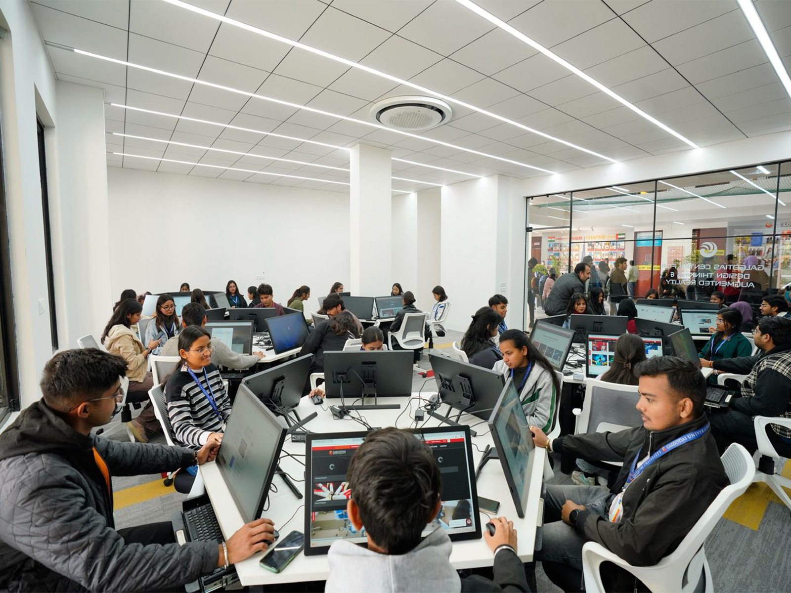 Students engaged in collaborative learning in a technology-enabled classroom at Galgotias University