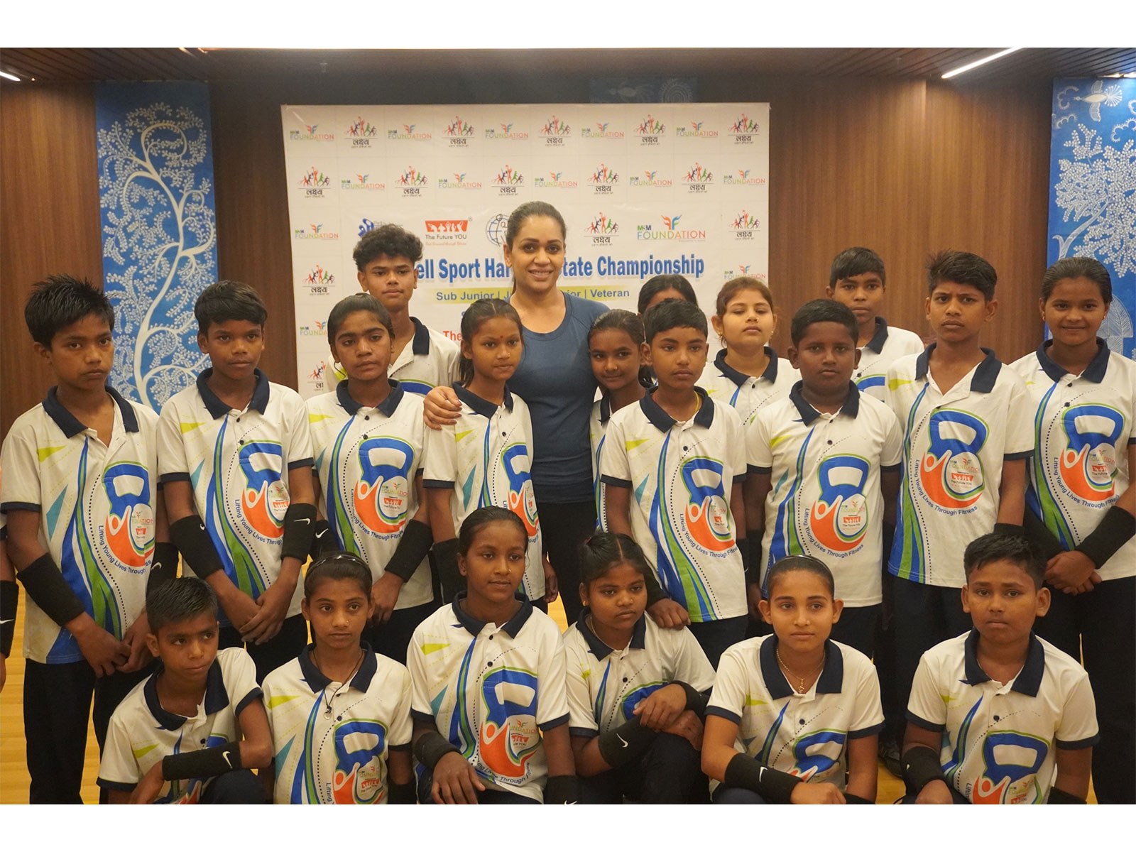 M3M Foundation Trustee and Chairperson, Dr Payal Kanodia with athletes at Kettlebell Sports Haryana State Championship 2026