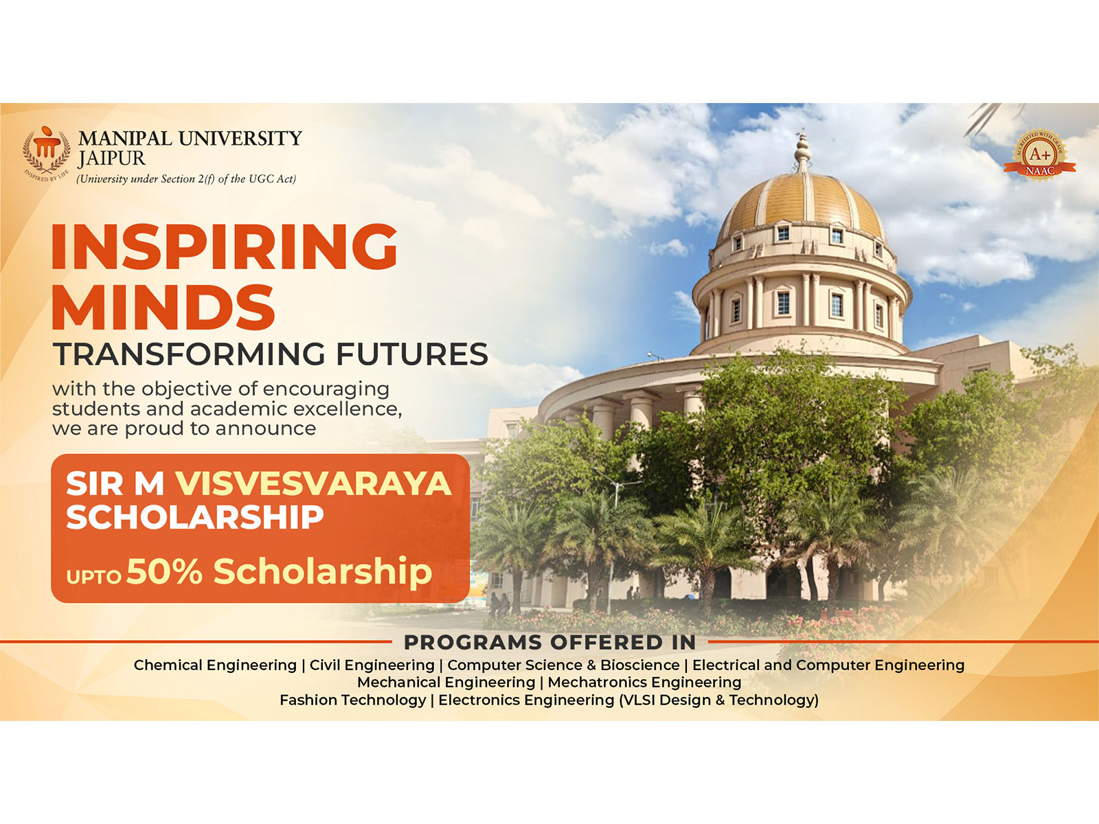 Sir M Visvesvaraya Scholarship for B.Tech aspirants by Manipal University Jaipur