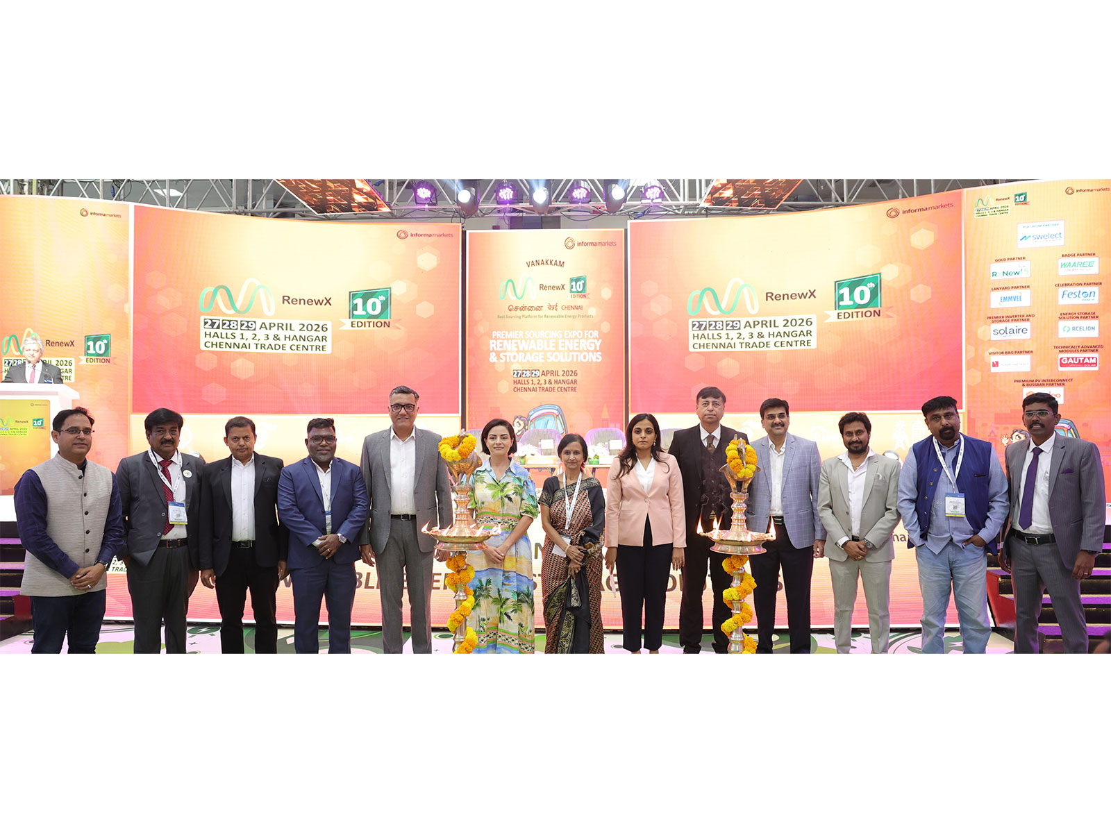 Dignitaries at the grand opening of the 10th anniversary edition of RenewX, South India's leading renewable energy sourcing expo, at Chennai Trade Centre, Chennai
