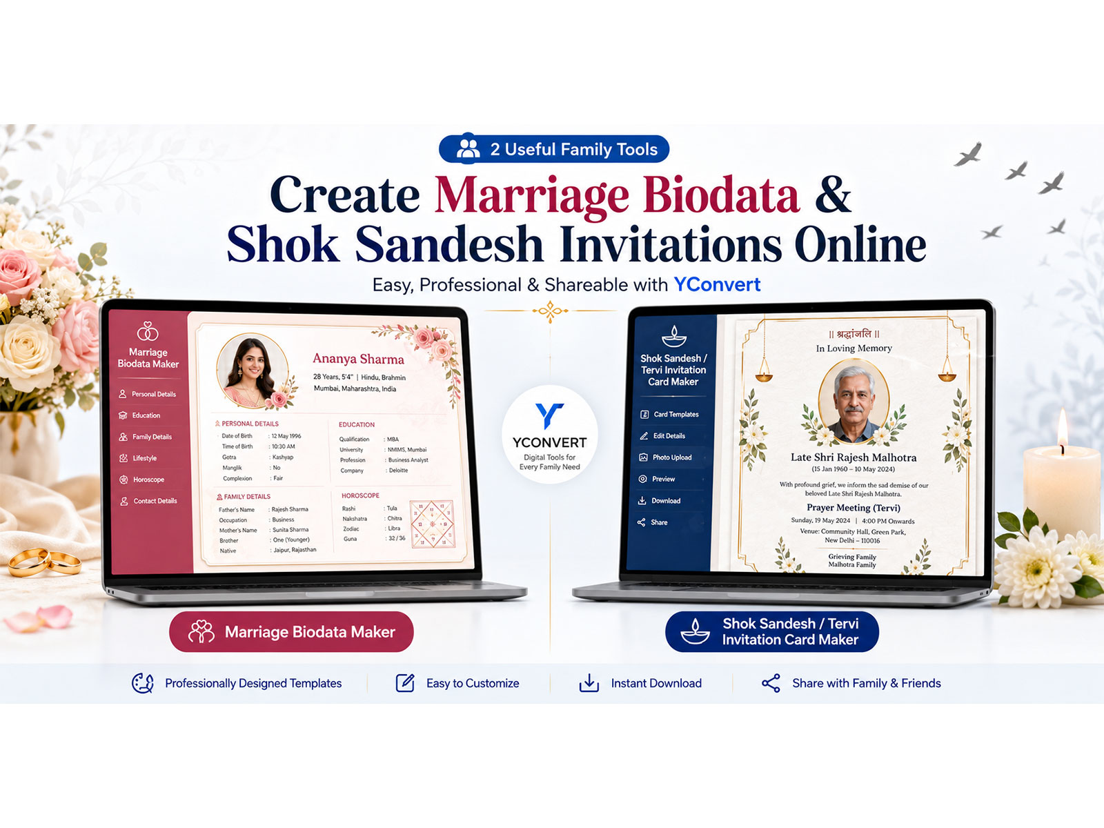 Create Marriage Biodata and Shok Sandesh Invitations Easily Online with YConvert