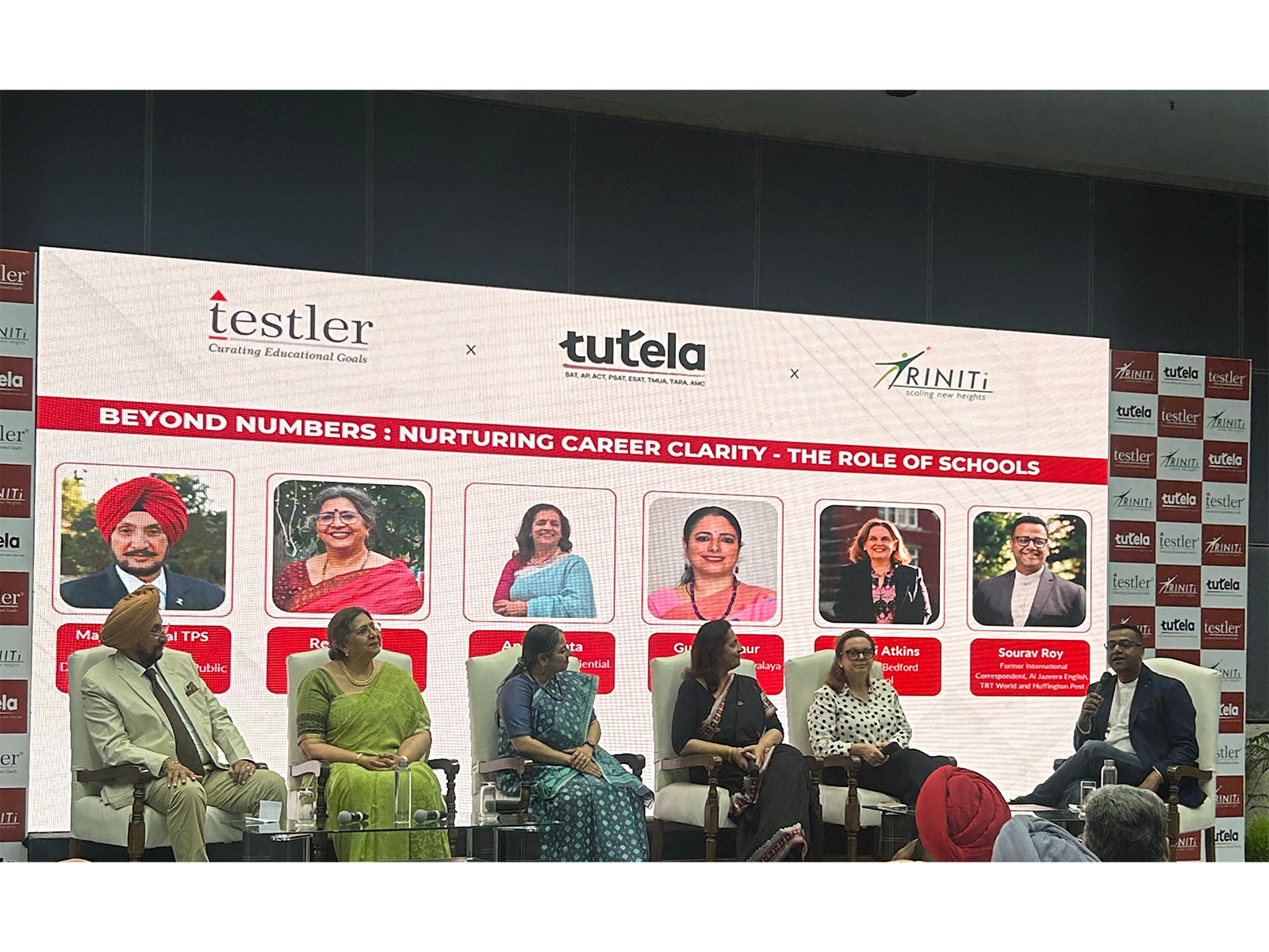 (L-R) Major General TPS Waraich, Renu Puri, Gulshan Kaur, Anju Mehta, Naomi Atkins, and Sourav Roy at Career Compass
