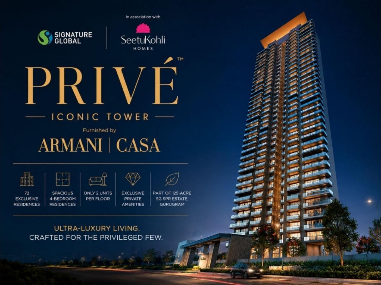 Signature Global launches 'Prive Iconic Tower' furnished by Armani Casa at SPR, Gurugram; eyes Rs 580 crore revenue