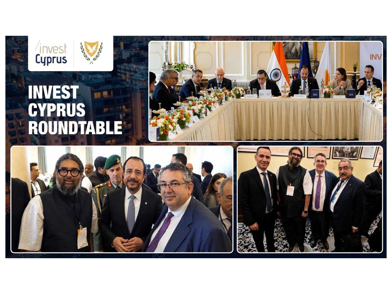 Nikos Christodoulides, President of Cyprus, with delegation members Evgenios Evgeniou, Dr. Nicodemos Damianou, Demetris Skourides joined by Avinash Mudaliar, CEO HT Labs