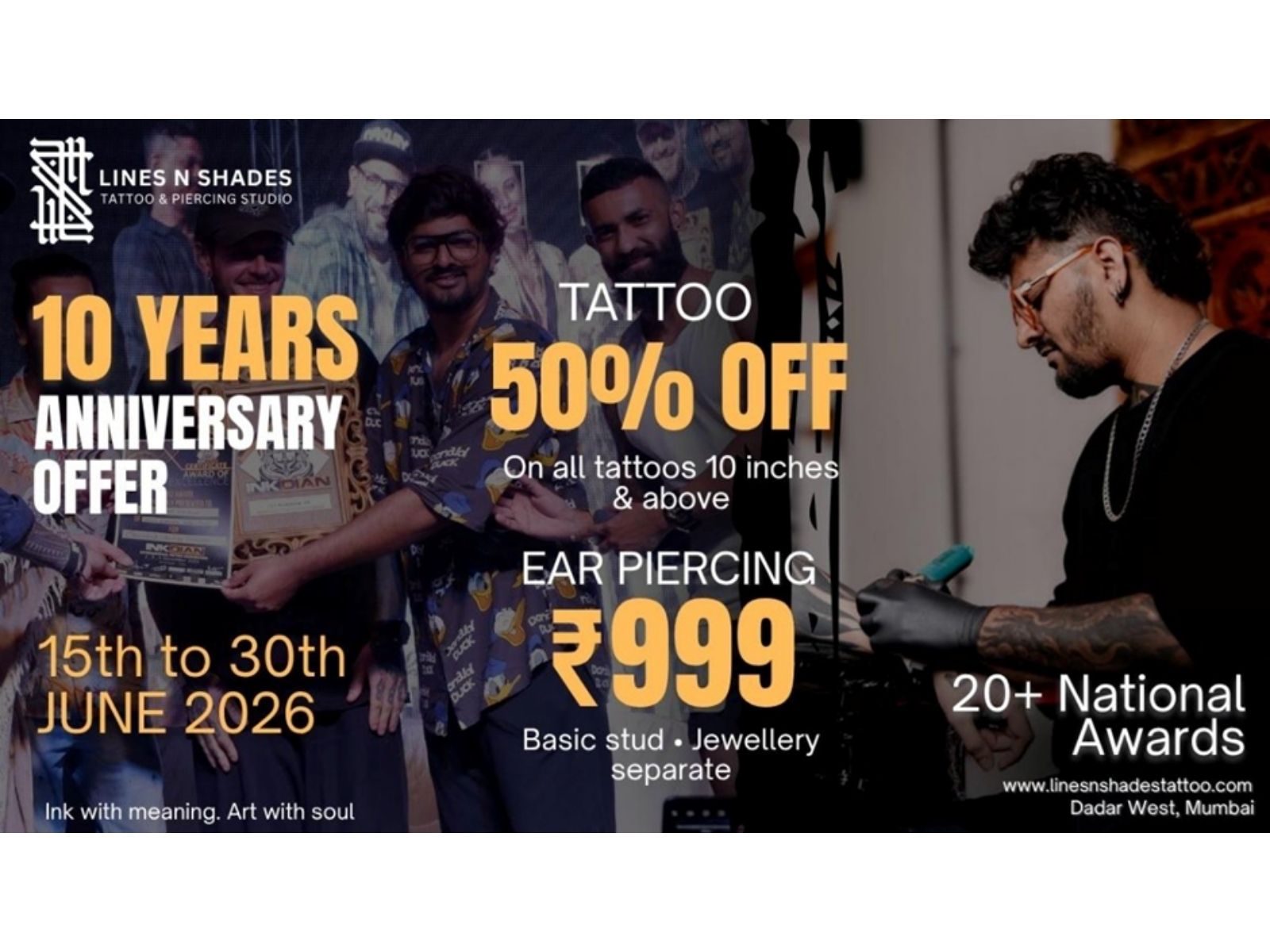 Dadar's award-winning tattoo studio celebrates ten years of custom artistry, 5,000+ tattoos, and 20+ national accolades