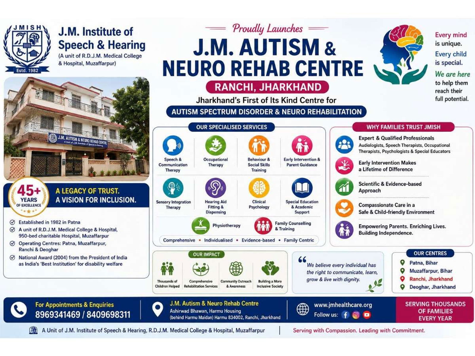 J.M. Institute of Speech and Hearing Opens New J.M. Autism and Neuro Rehab Centre in Ranchi - Jharkhand's First of Its Kind
