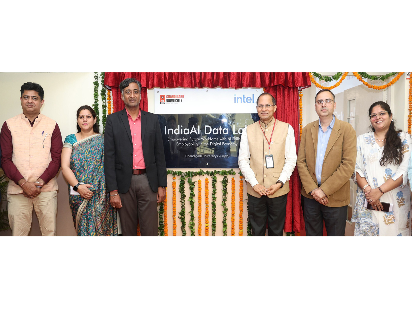 Chandigarh University Senior Management along with Intel India Officials Inaugurating 'IndiaAI Data Lab' at Chandigarh University Campus